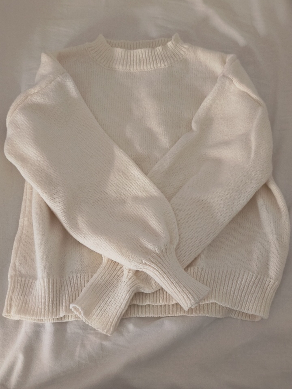 Cream Crewneck Knit Sweater - Women's Classic Pullover